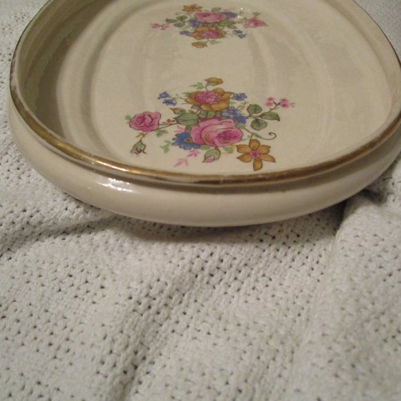 Vintage Mid Century Crownford China Tebor Handpainted Gold Trim Platter USA - Picture 5 of 7